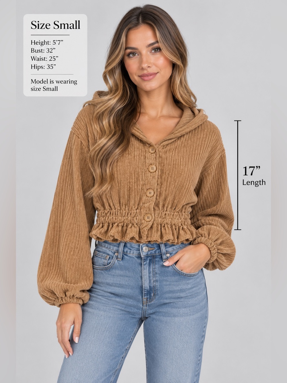 HYFVE Women's Hooded Ribbed Button-Front
Sweater Shirt - Size Small - NWT